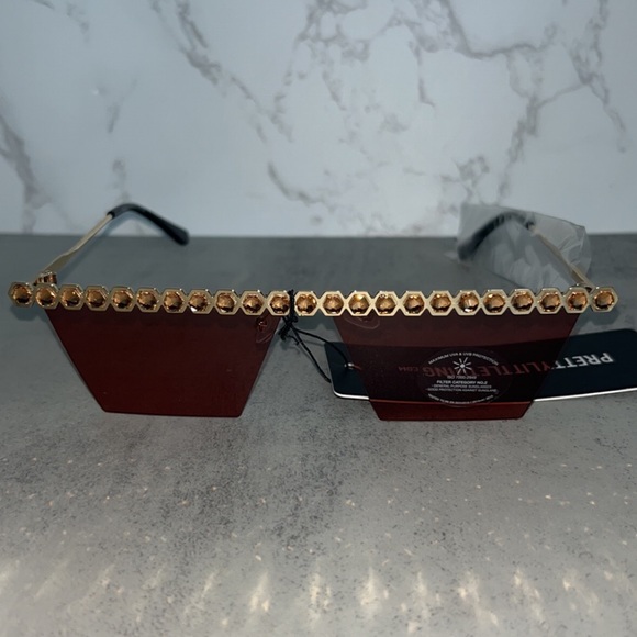 NWT PrettyLittleThing Gold Diamanté Top Slim Visor Sunglasses - Picture 6 of 8